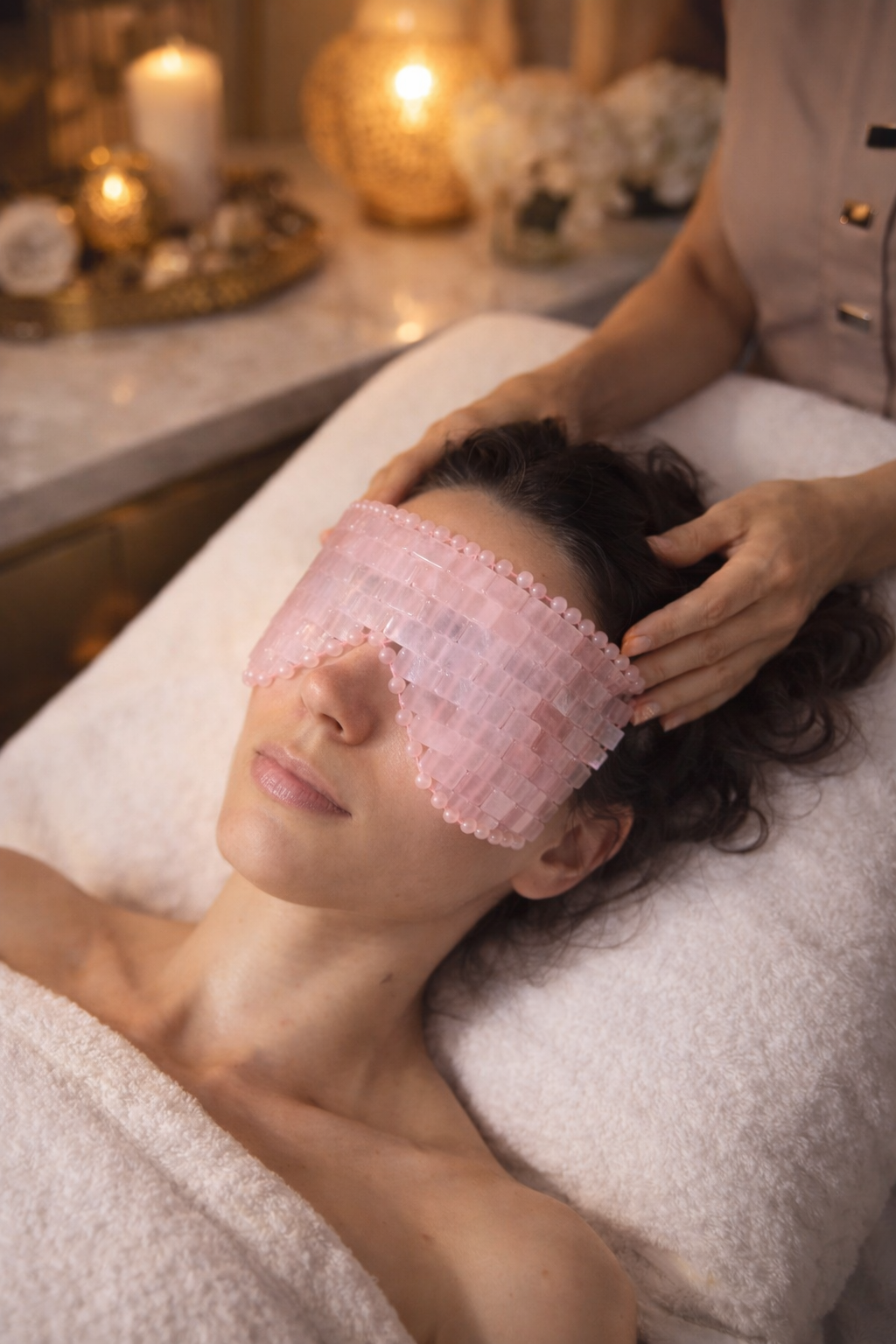 Antifaz de cuarzo rosa